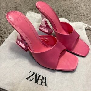 ZARA Pink Slide Sandals with Clear Sculptural Heel